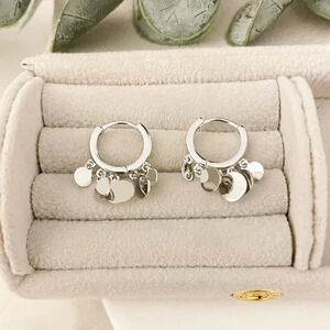 925 Sterling Silver Coin Huggie Earrings Dangle Coin Hoop Earrings Small Hoops